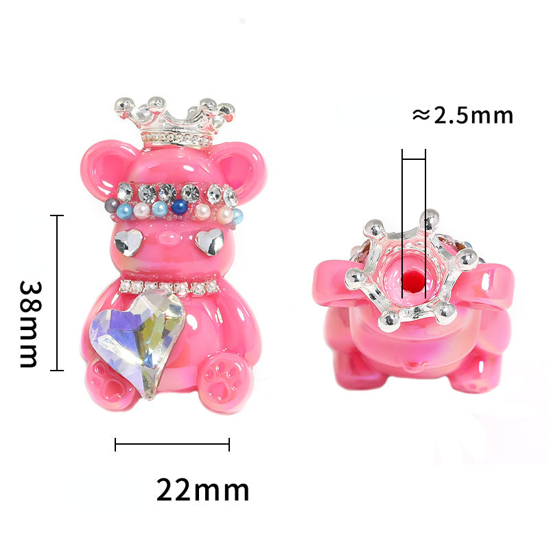 Crown Bear Acrylic Beads 22x38mm Glossy with Jewels 5pcs 4