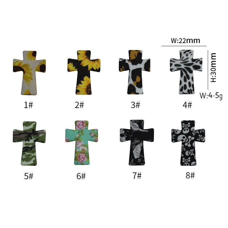 Silicone Focal Beads Cross Sunflower Skull Camouflage 20pcs