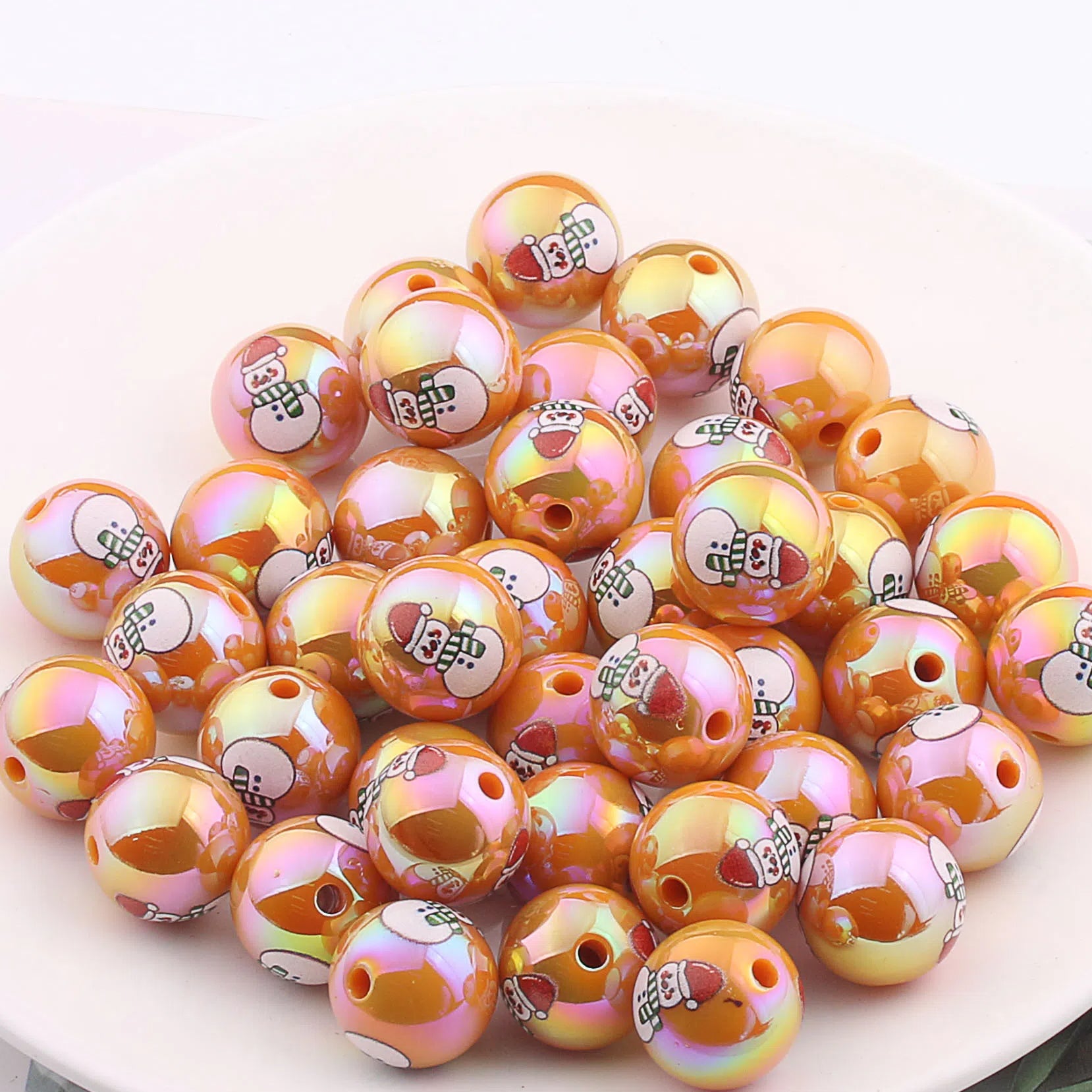 UV Plating Acrylic Beads 16mm Christmas Wreath and Reindeer Printed 20pcs 7