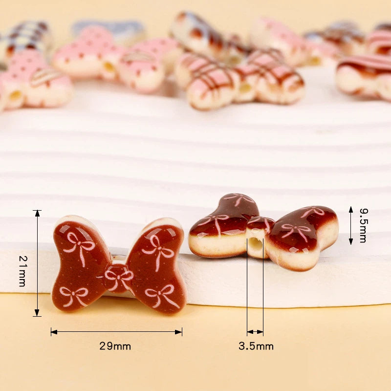 Double Sided Sweet Bow Acrylic Beads 29mm Printed Pastel 10pcs 2