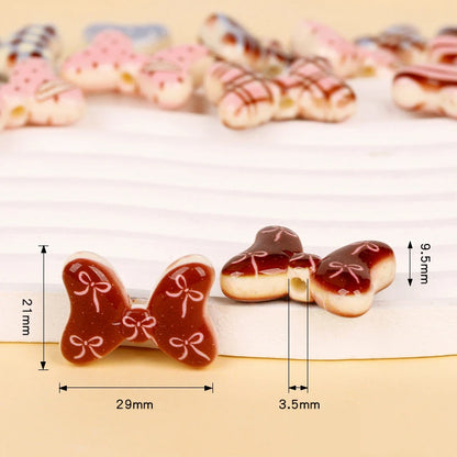 Double Sided Sweet Bow Acrylic Beads 29mm Printed Pastel 10pcs 2