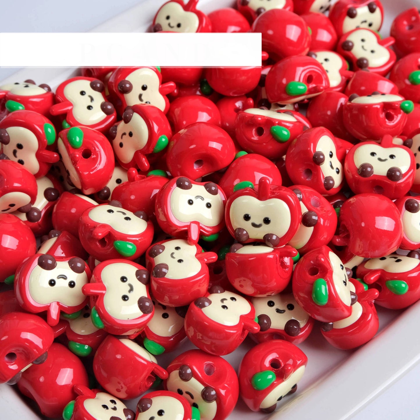 Hand Painted Apple Acrylic Beads 18mm Smiley Face Resin 4pcs