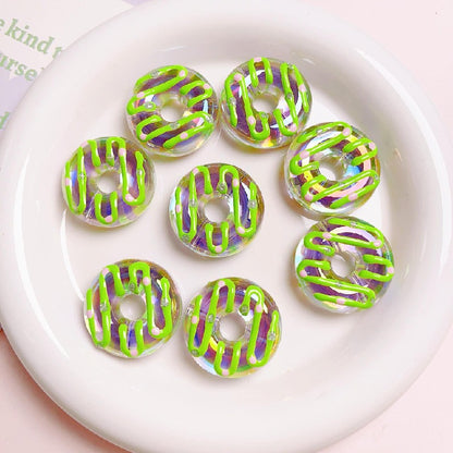 Hand Drawn Donut Acrylic Beads 30mm Colorful Pastel Swirl 5pcs 7