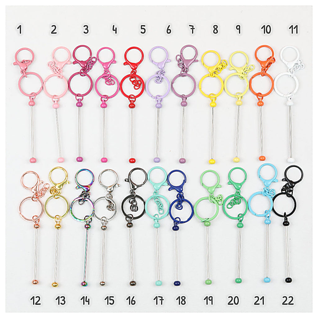 Beadable Keychain Bar Metal Slender Shaft Polished Ball Lobster Clasp
