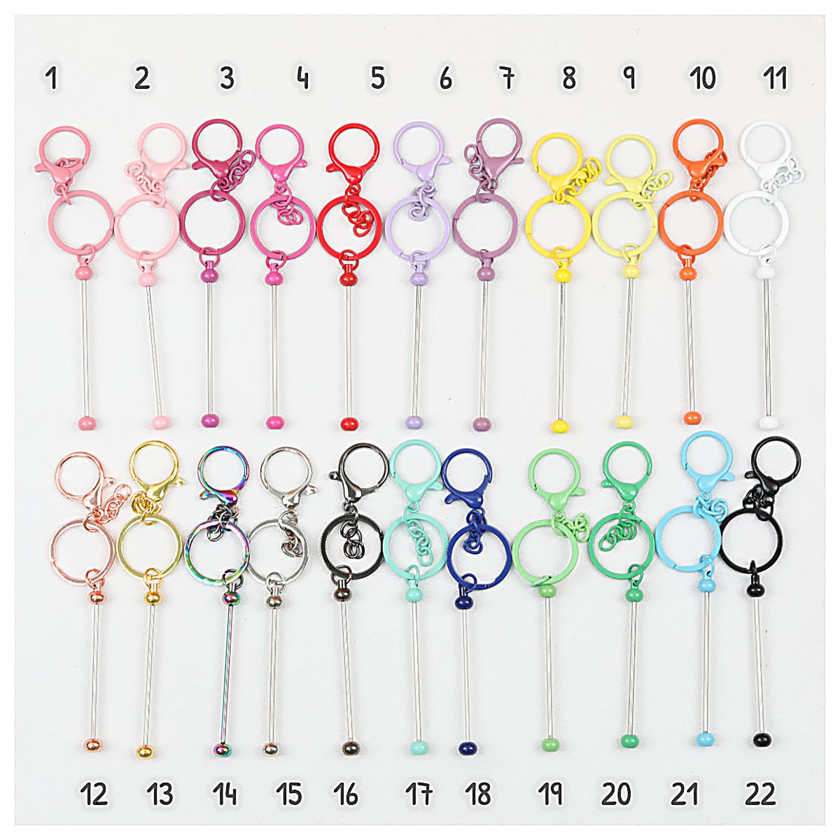 Beadable Keychain Bar Metal Slender Shaft Polished Ball Lobster Clasp