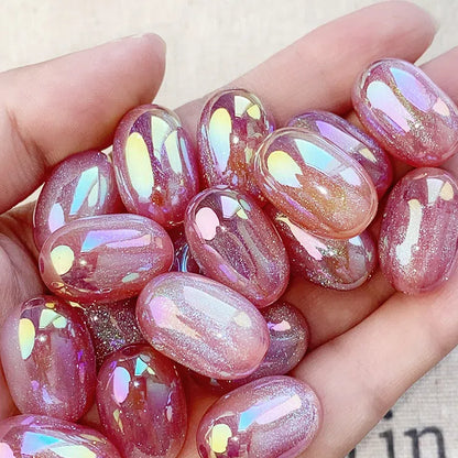 Electroplated Opal Jujube Shaped Resin Beads 21mm Iridescent 10pcs 10