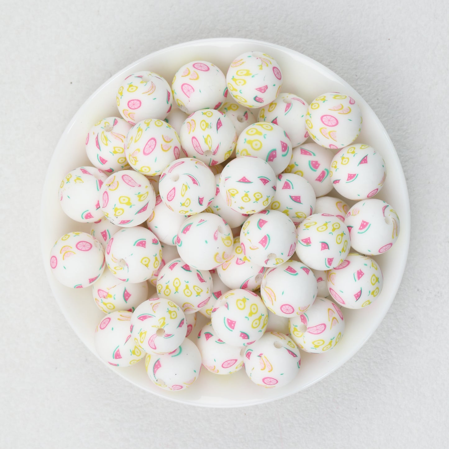 15mm Fruit Pattern Printed Silicone Round Beads 50pcs 5