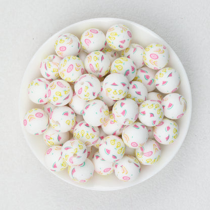 15mm Fruit Pattern Printed Silicone Round Beads 50pcs 5