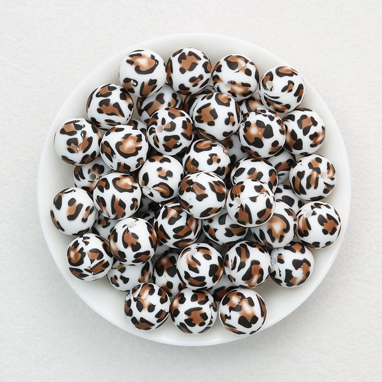 15mm Leopard Pattern Silicone Round Beads 50pcs - Coffee Leopard Print