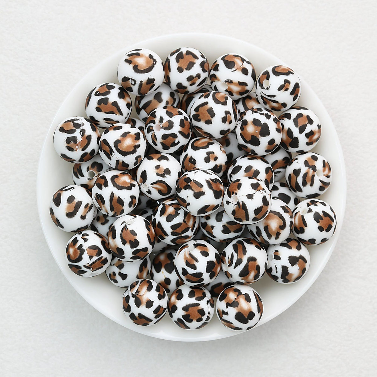 15mm Leopard Pattern Silicone Round Beads 50pcs - Coffee Leopard Print