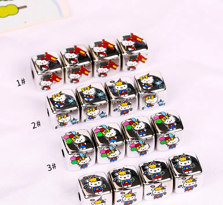 Silver Square Acrylic Beads 14mm Hello Kitty Series 10pcs 5