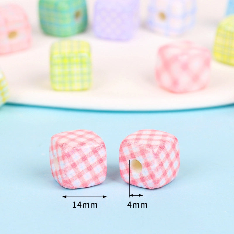 Fresh Striped Pattern Acrylic Square Beads 14mm Pastel Mixed 10pcs 2