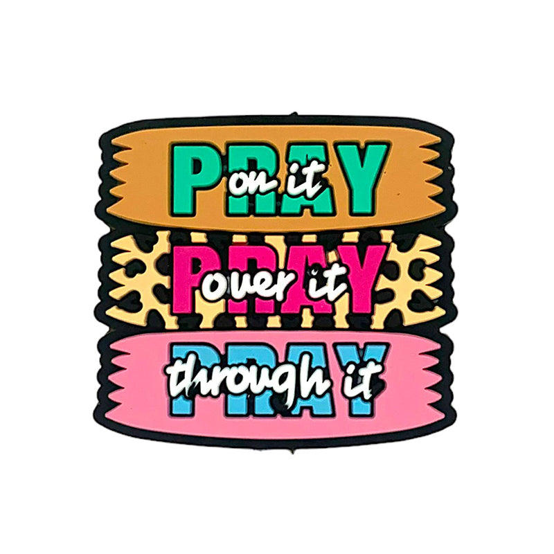 Silicone Focal Beads Pray On Over Through Text Stacked Panels 20pcs