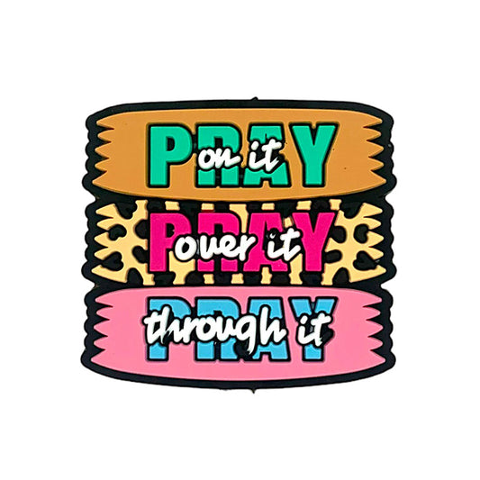 Silicone Focal Beads Pray On Over Through Text Stacked Panels 20pcs