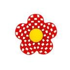 Colorful Floral Silicone Focal Beads Wholesale, Flower Shaped Plaid Gingham Yellow Center Checkerboard Pattern