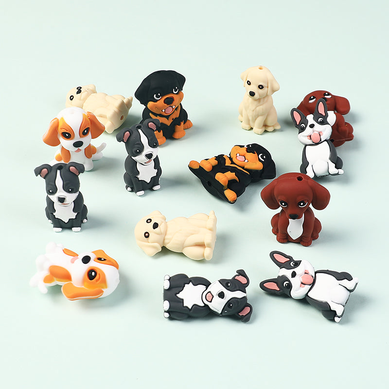 Silicone 3D Focal Beads Puppy Sitting Pose Smiling Face 20pcs 2