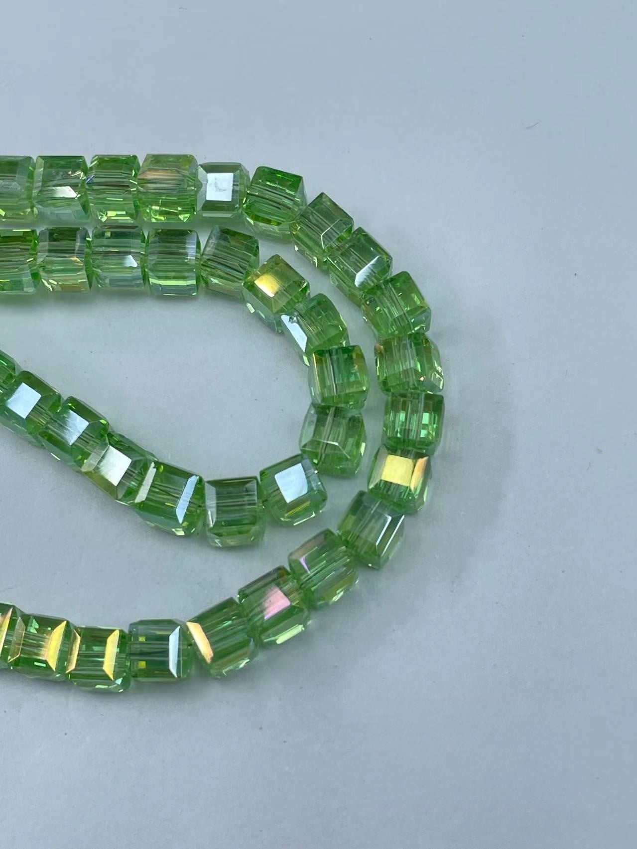 Electroplated Square Glass Beads 6mm Colorful Reflective 96pcs 21