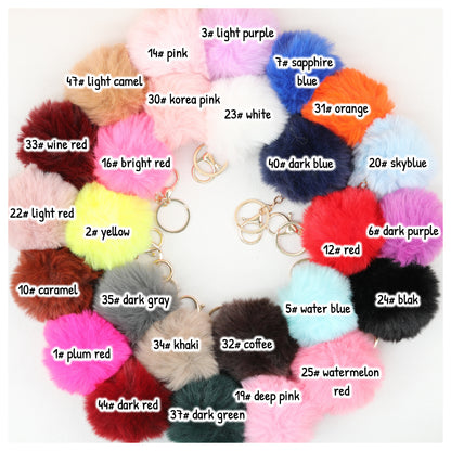 Pom Pom Keychain Fluffy Imitation Rex Rabbit Fur Ball 8cm With Lobster Clasp