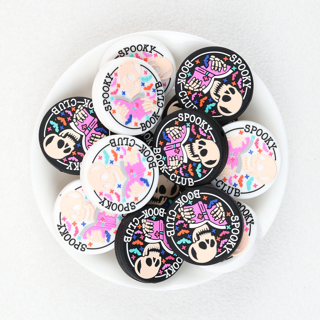 Spooky Skull Reading Round Silicone Focal Beads 20Pcs  2