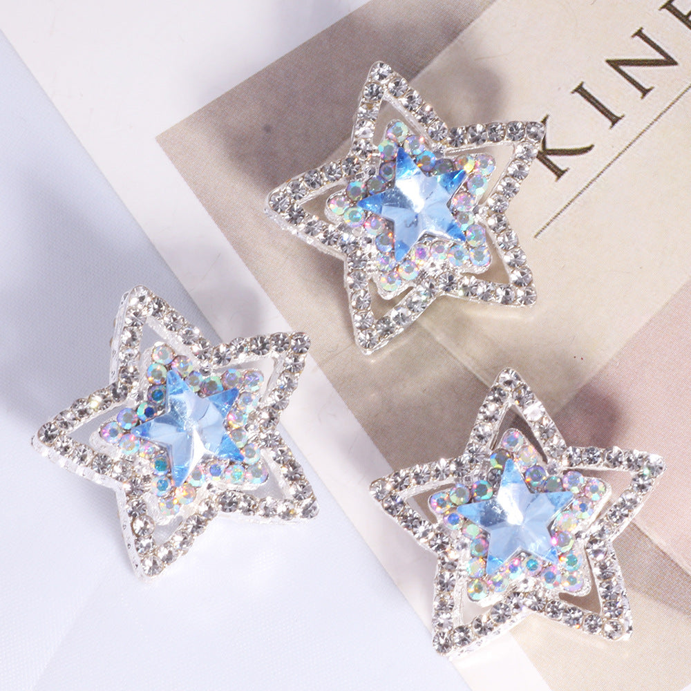 Alloy Double-Sided Five Point Star Beads with Rhinestones 2pcs 8