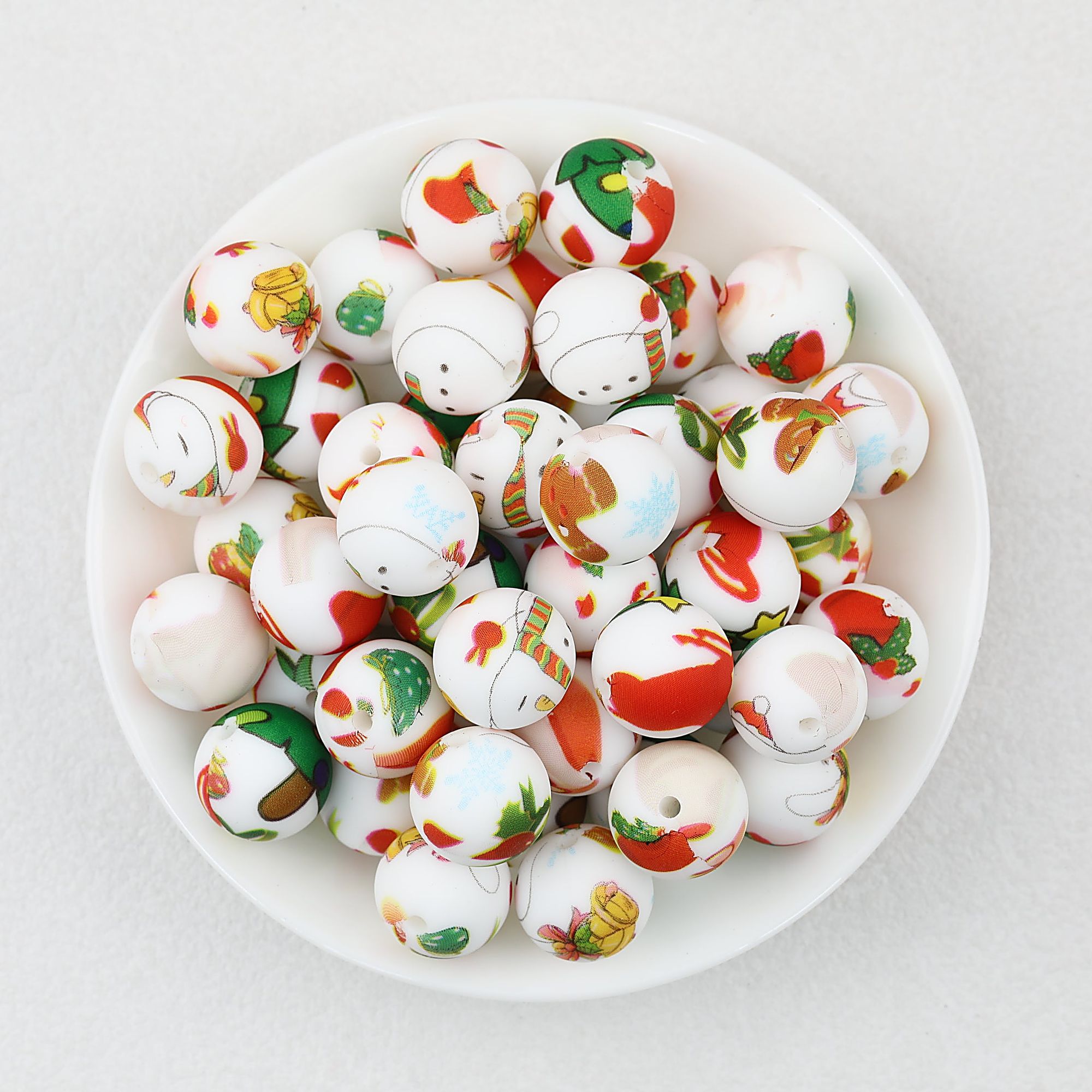 Christmas Theme 15mm Printed Silicone Round Beads 50pcs - Jingle Bell