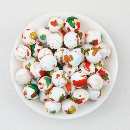 Christmas Theme 15mm Printed Silicone Round Beads 50pcs - Jingle Bell