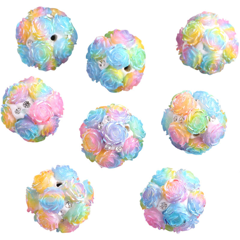 Multicolor 21mm Bubblegum Beads with Gradient Rose Flower Design 10pcs 5