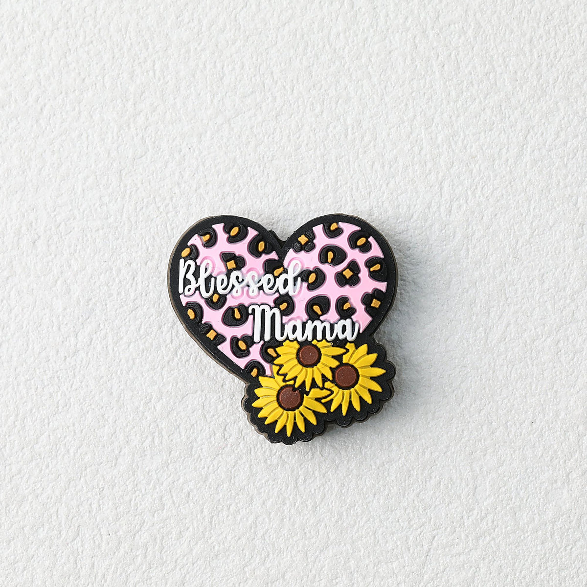 Silicone Focal Beads Blessed Mama Heart with Sunflower Cluster 20pcs
