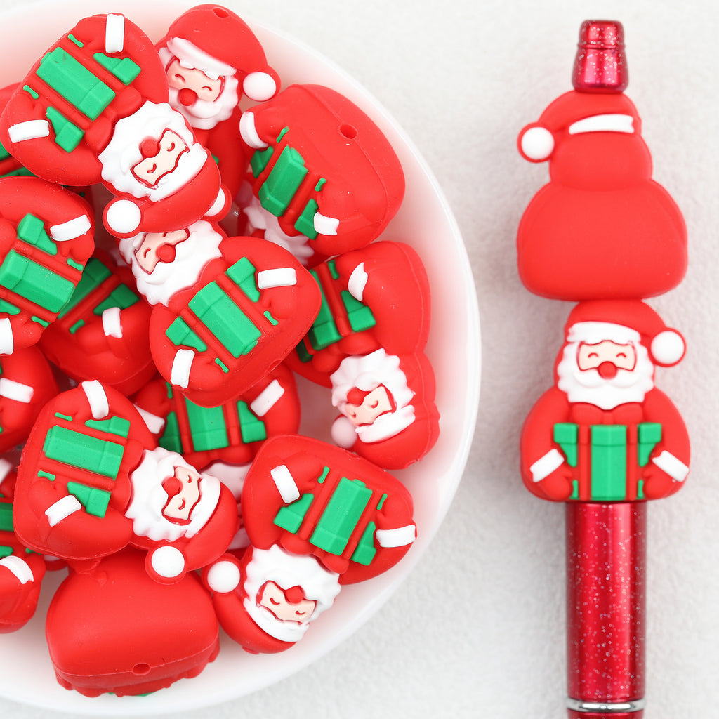 3D Santa Claus silicone focal beads Wholesale, Christmas Design Red Green Gift Details