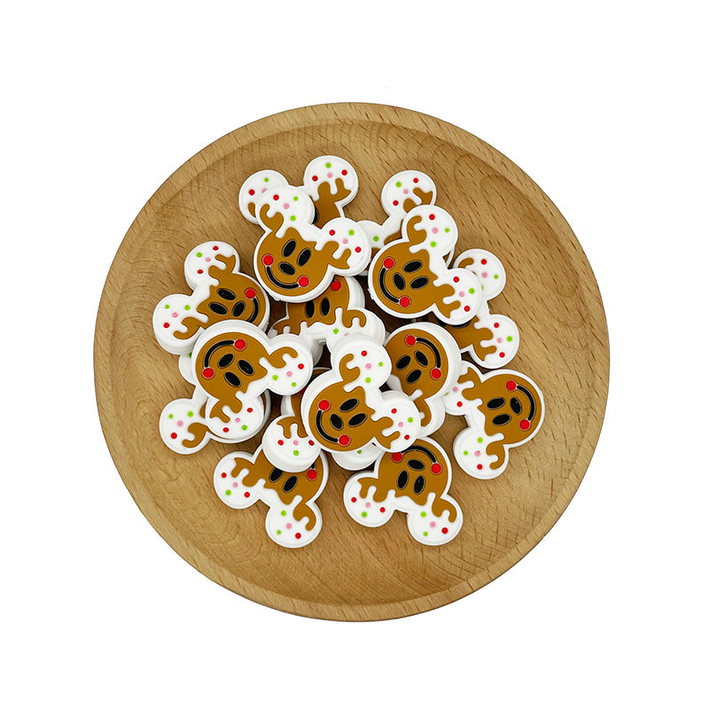 Silicone Focal Beads Winter Reindeer Face White Antlers 20pcs 2