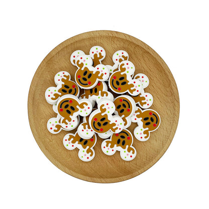 Silicone Focal Beads Winter Reindeer Face White Antlers 20pcs 2