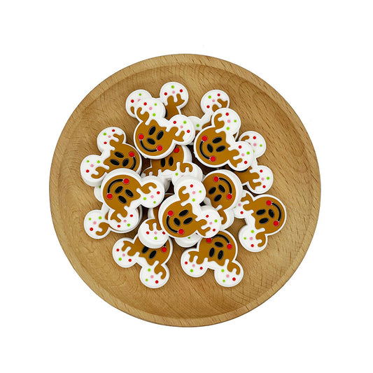 Silicone Focal Beads Winter Reindeer Face White Antlers 20pcs 2