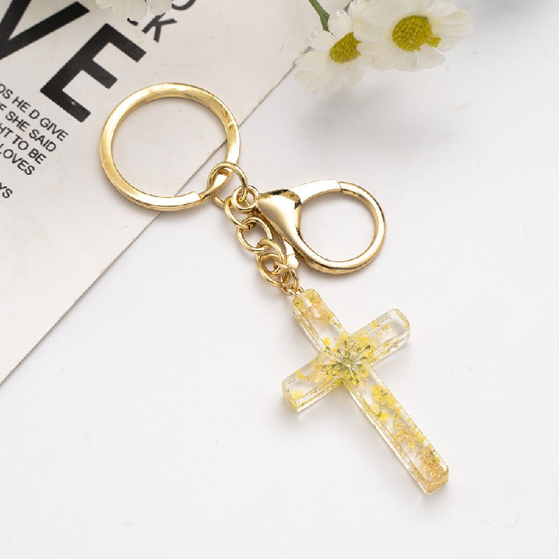 Handmade Acrylic Flower Cross Keychain Creative Pastel Colors 7