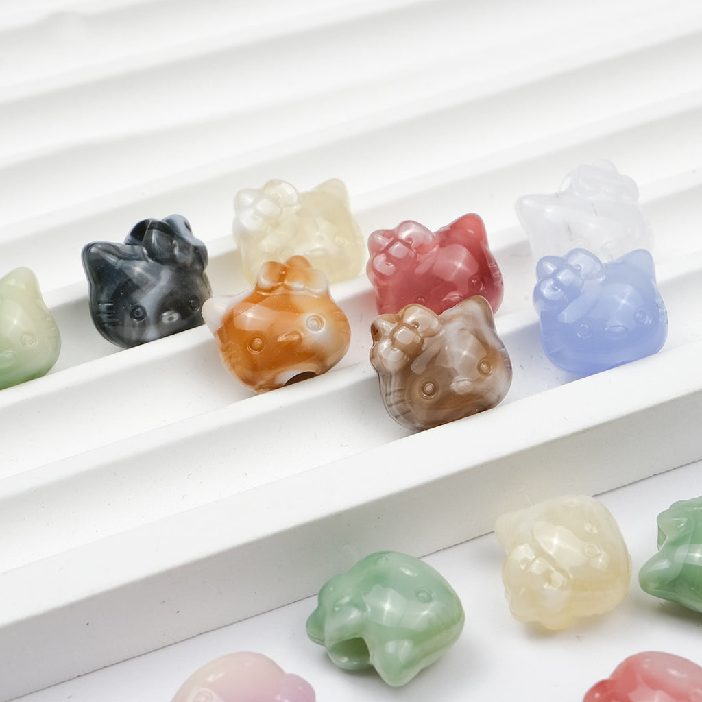 Vintage Hello Kitty Acrylic Beads 11mm Imitation Jade 100pcs 4