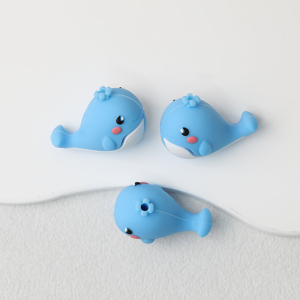3D Cute Blue Whale Silicone Focal Beads 20 pcs