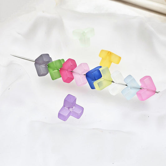 Matte Square Acrylic Beads 10-12mm Tetris Shape Mixed Colors 50pcs