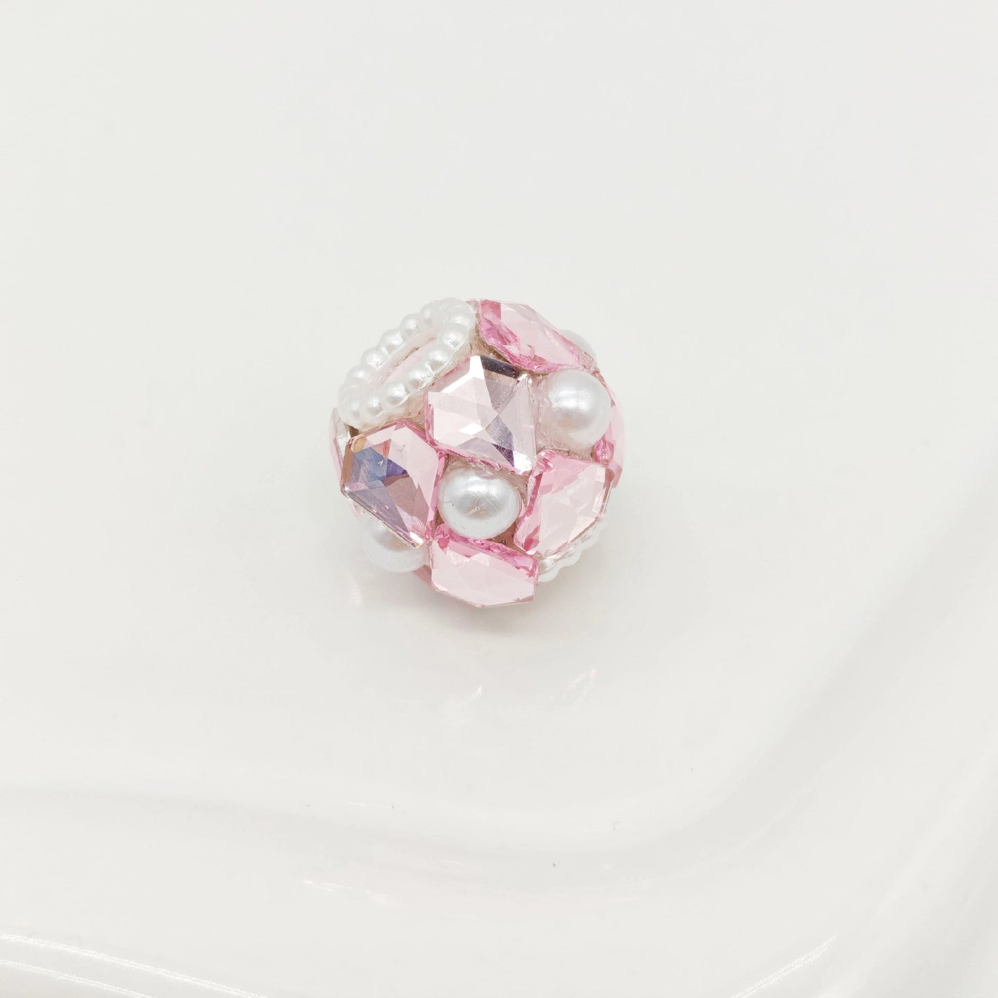 Embellished Bubblegum Beads 16mm Faceted Mini Pearl Paved 4pcs 10