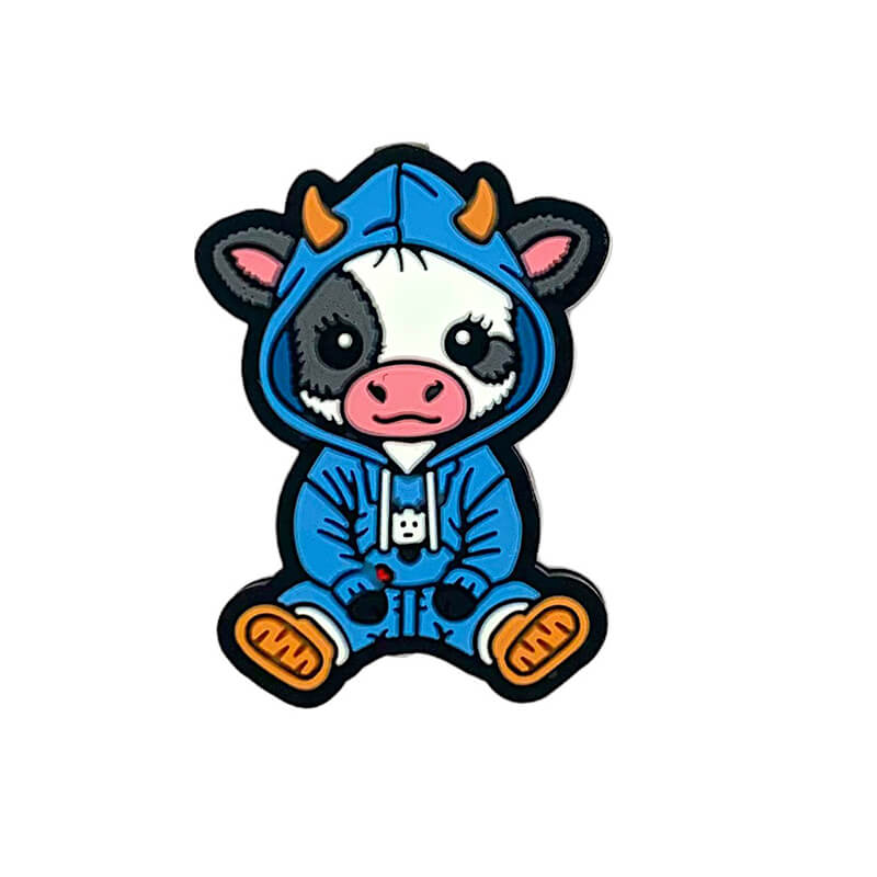 Silicone Focal Beads Halloween Cow Wearing Blue Hoodie
