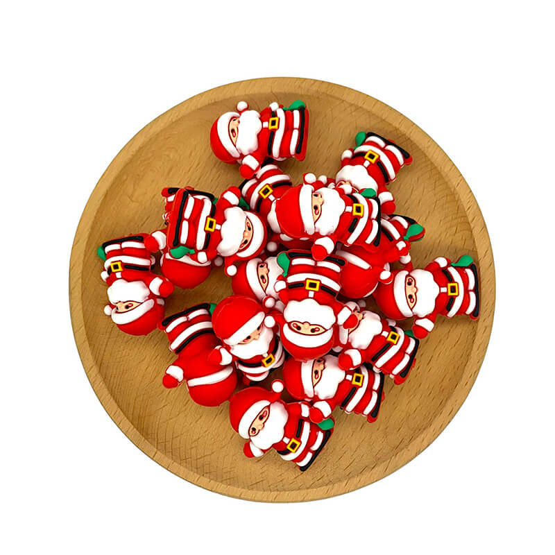 Silicone 3D Focal Beads Santa Claus Holding Green Sack 2
