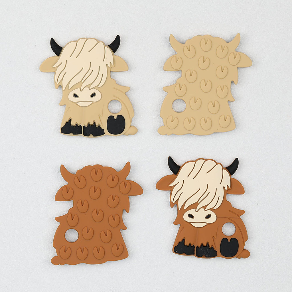 Highland Cattle Silicone Teether Beads Brown and Light Yellow 1 Pcs
