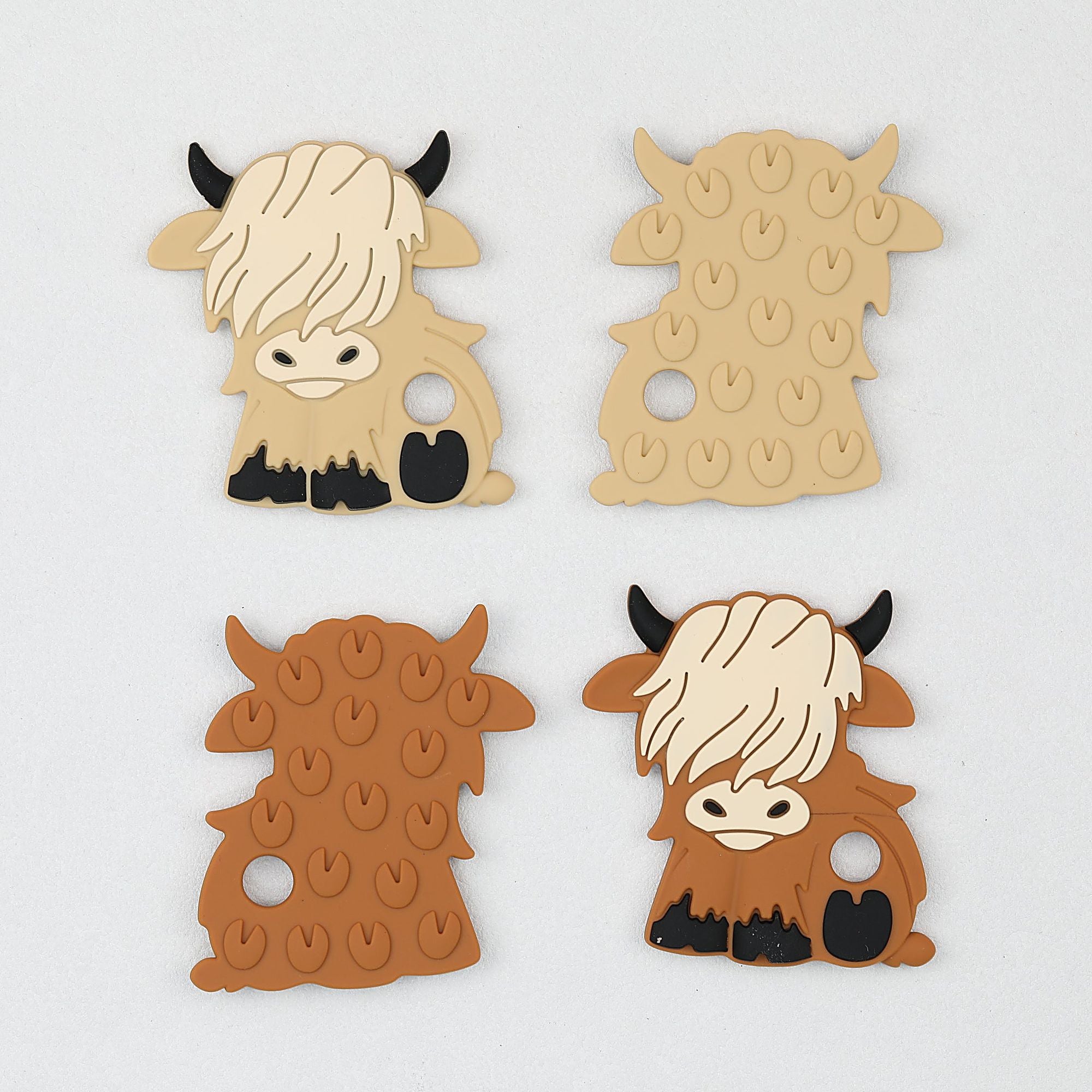Highland Cattle Silicone Teether Beads Brown and Light Yellow 1 Pcs