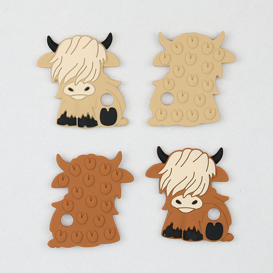 Highland Cattle Silicone Teether Beads Brown and Light Yellow 1 Pcs