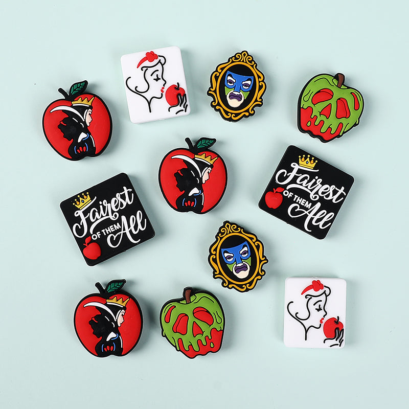 Silicone Focal Beads Snow White Poisoned Apple Icon and Text 20pcs 2