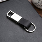 Leather Bevel Pull Ring Keychain Black PU Leather Minimalist Design 2