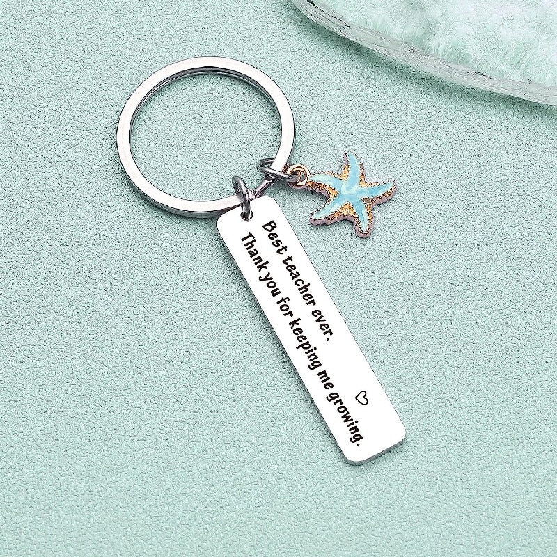Stainless Steel Starfish Keychain Ocean Blue Teacher Appreciation Charm 2