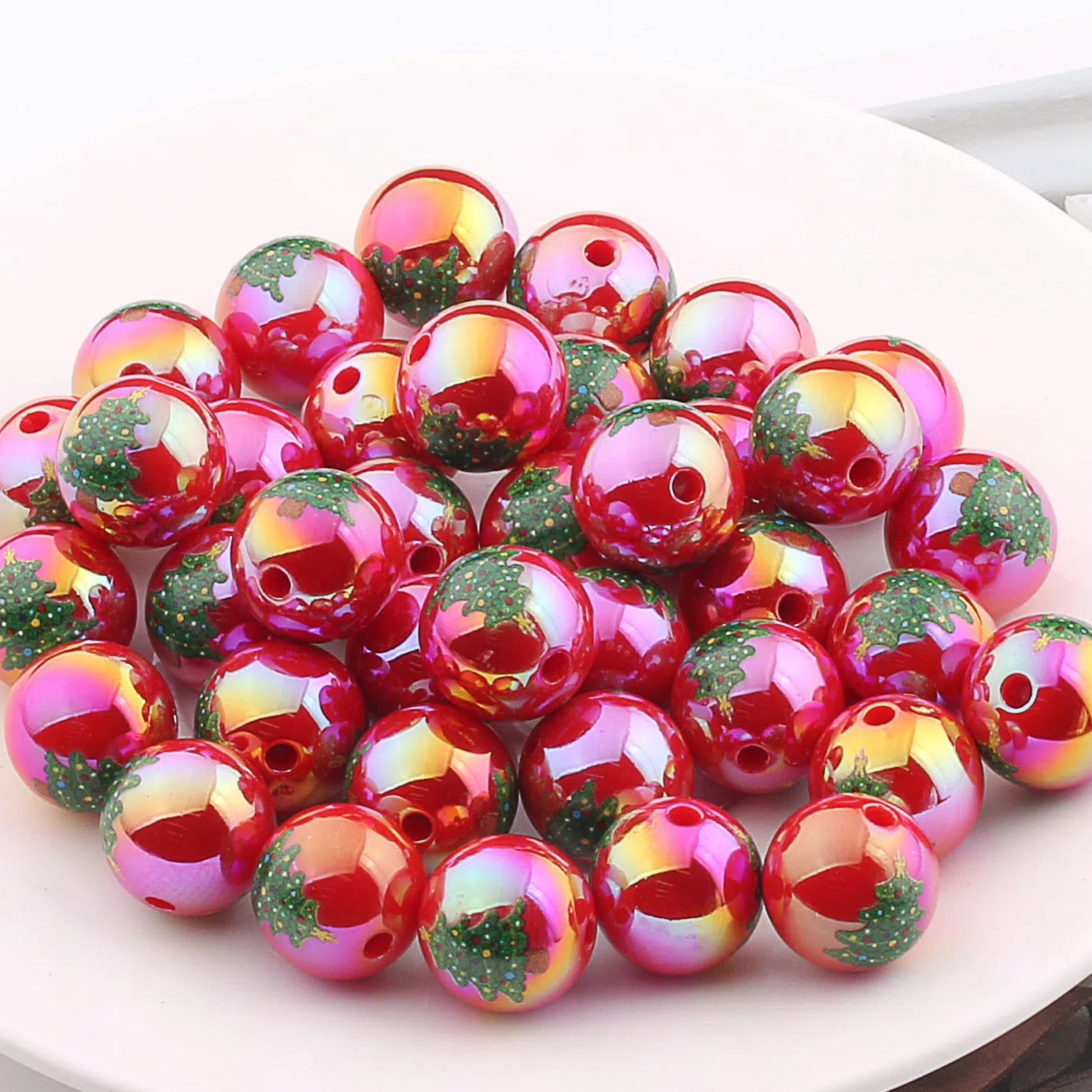 UV Plating Acrylic Beads 16mm Christmas Wreath and Reindeer Printed 20pcs 5