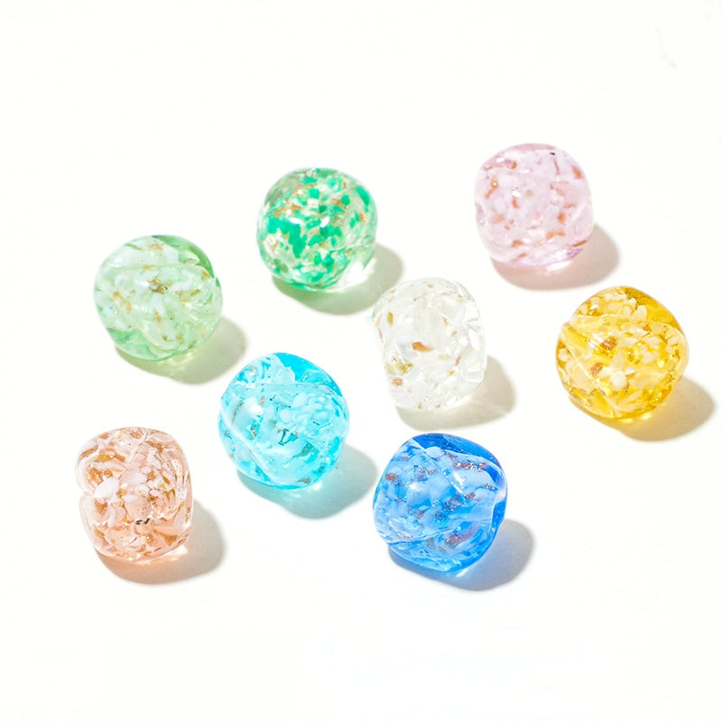 Lampwork Glass Beads Round 12mm Crackle Sugar Texture Foil 25pcs
