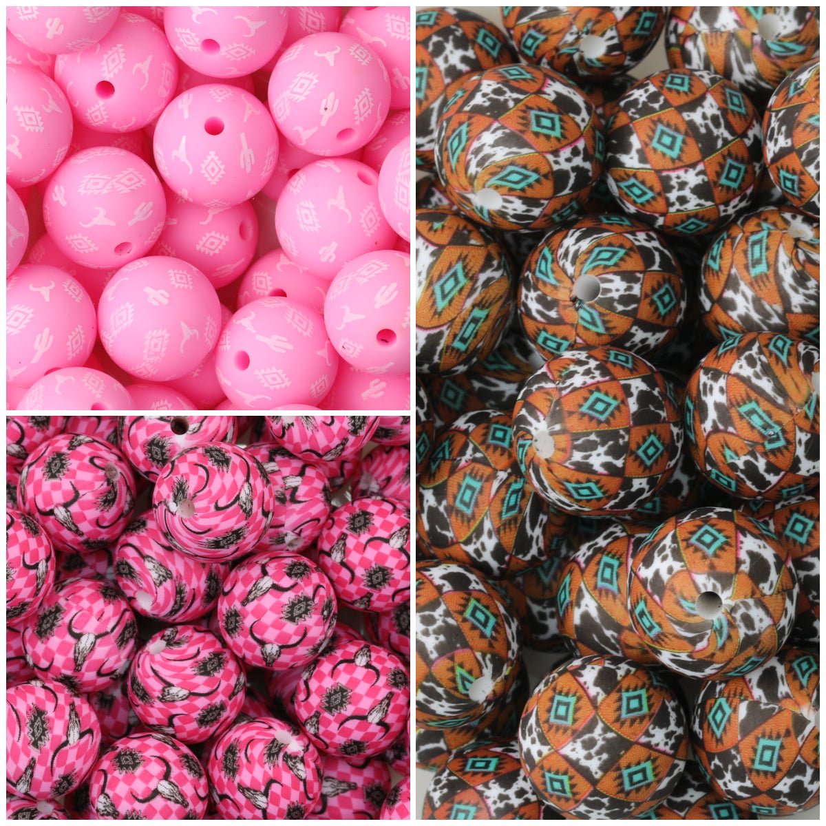 Cow Skull Pattern 15mm Silicone Round Beads Printed Design 50pcs