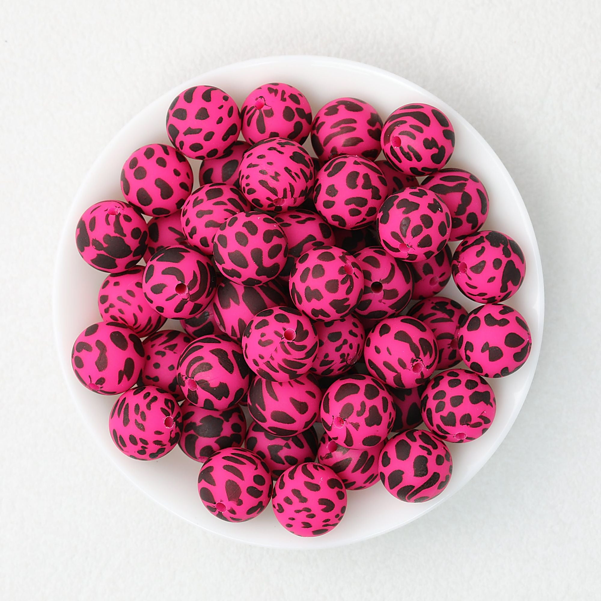 15mm Leopard Pattern Silicone Round Beads 50pcs - Purple Red Leopard
