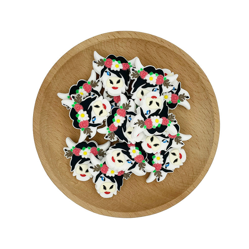 Silicone Focal Beads Flower Cow With Floral Crown 20pcs 2